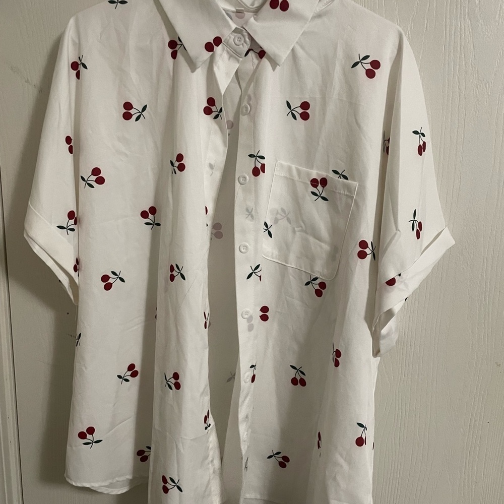 Cherry Print White Men's Shirt